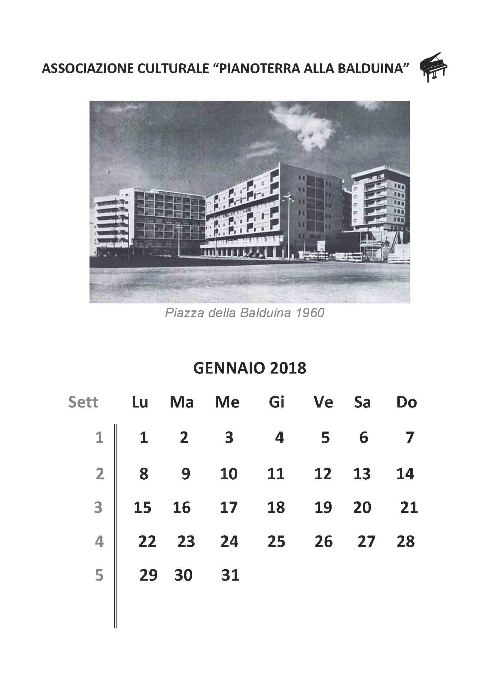 Il Calendario di Pianoterra alla Balduina – Gennaio 2018