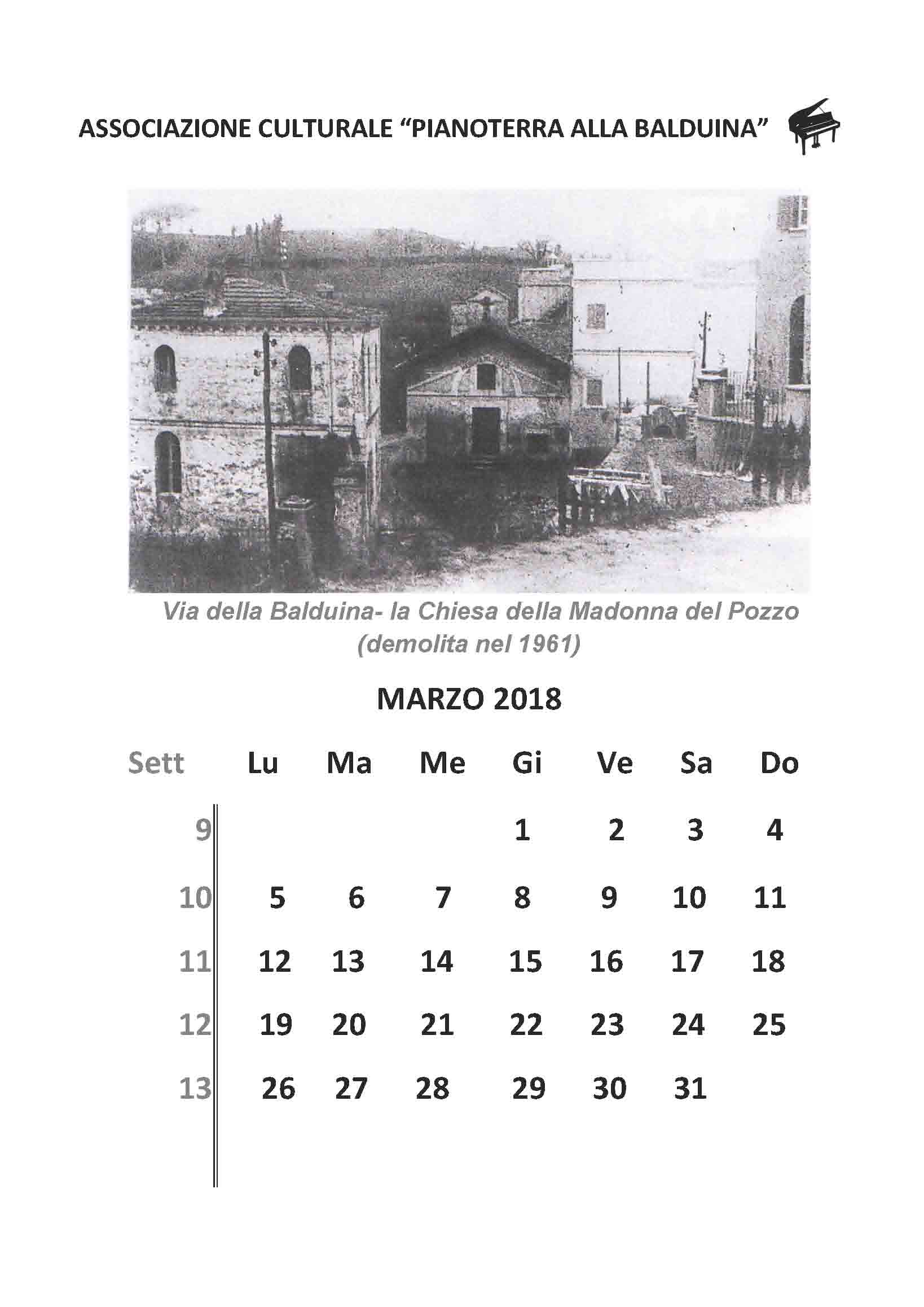 Il Calendario di Pianoterra – Marzo 2018